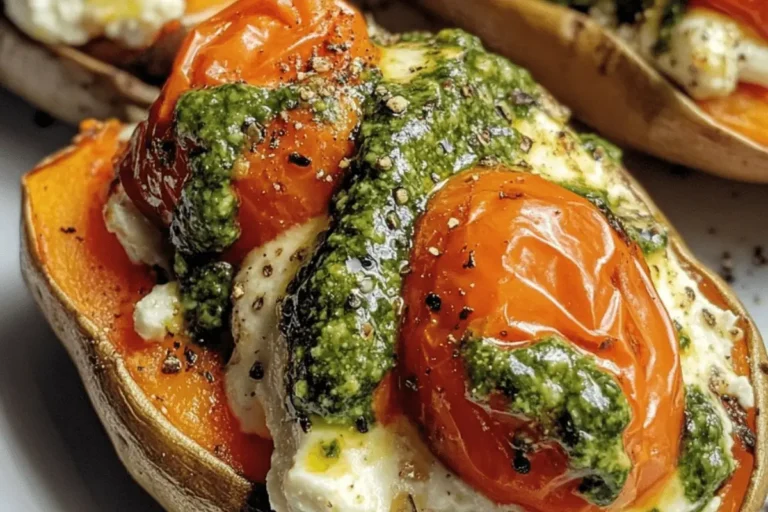 ROASTED SWEET POTATOES STUFFED WITH RICOTTA CHERRY TOMATOES PESTO min