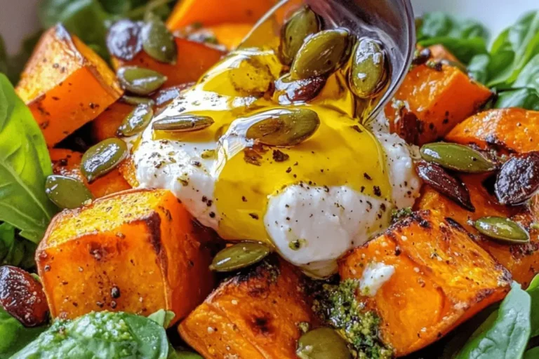 ROASTED SWEET POTATO BURRATA SALAD WITH HONEY ROASTED PUMPKIN SEEDS BASIL PESTO min