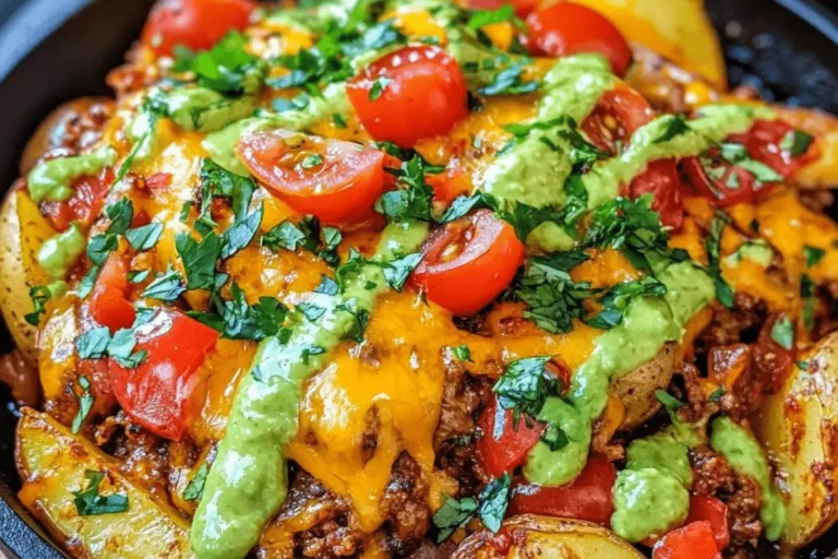 CHEESY TACO POTATO SKILLET WITH AVOCADO DRESSING 1 CHEESY TACO POTATO SKILLET WITH AVOCADO DRESSING min