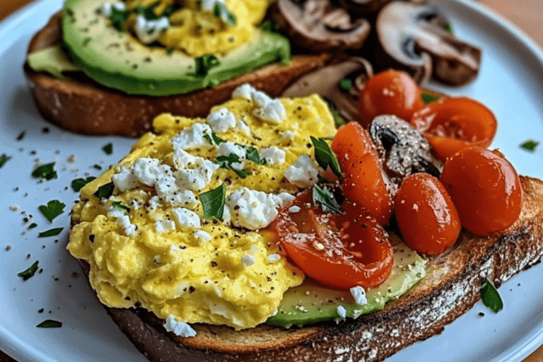 Savory Toast Trio: Mushrooms, Scrambled Eggs & Avocado Feta 2 Design sans titre 1 min 1 1