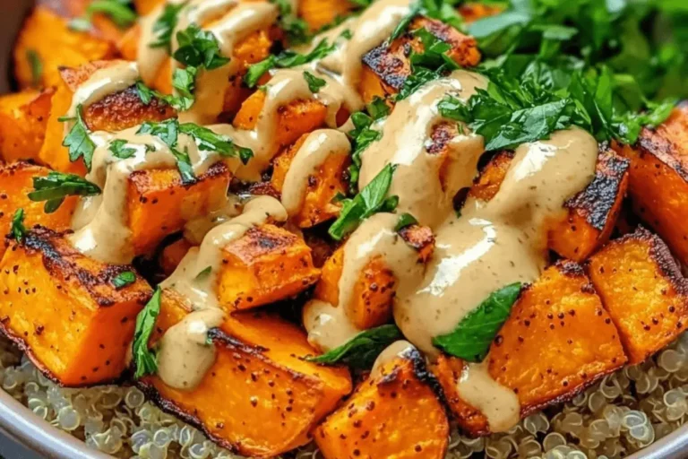 SAVORY SWEET POTATO QUINOA BOWL WITH LEMON TAHINI DRESSING min