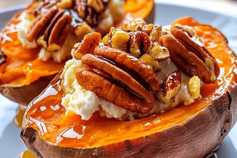 STUFFED SWEET POTATOES WITH GOAT CHEESE, HONEY DRIZZLE & TOASTED PECANS 1 STUFFED SWEET POTATOES WITH GOAT CHEESE HONEY DRIZZLE TOASTED PECANS min