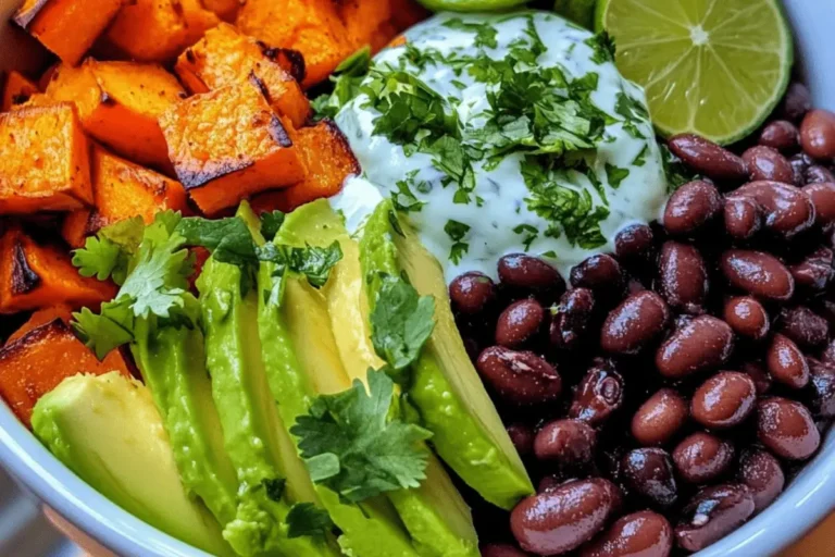 SWEET POTATO AND BLACK BEAN BOWL WITH CILANTRO LIME YOGURT SAUCE 1 SWEET POTATO AND BLACK BEAN BOWL WITH CILANTRO LIME YOGURT SAUCE min
