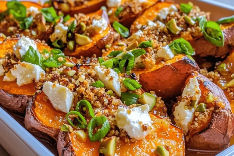 The Cozy Elegance of Baked Sweet Potatoes with Feta Basil Pistachio Crumble min