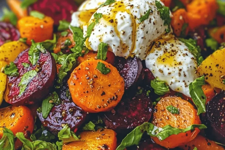 ROASTED BEETS AND CARROTS SALAD WITH BURRATA AND HONEY BALSAMIC DRESSING min