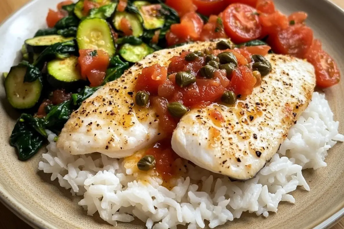 Pan-Seared White Fish with Tomato-Caper Sauce