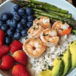 Garlic Shrimp & Avocado Rice Bowl with Asparagus 3 r 3 min