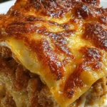 Quick & Easy Lasagna layers rich meat sauce
