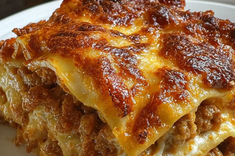 Quick & Easy Lasagna layers rich meat sauce