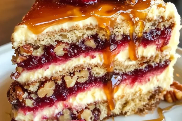 Caramel Pecan Raspberry Layer Cake