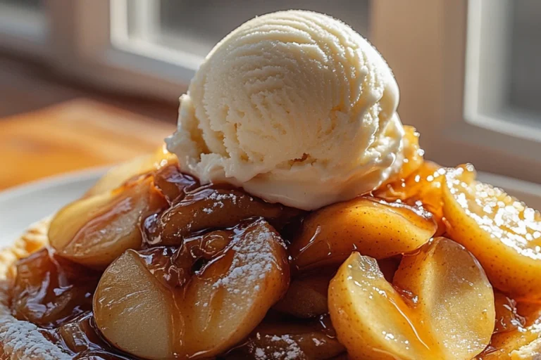 HONEY CINNAMON APPLE TART WITH VANILLA ICE CREAM