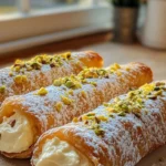 Lemon Pistachio Cannoli combine tangy lemon mascarpone for a zesty delight! 3 Lemon Pistachio Cannoli combine tangy lemon mascarpone