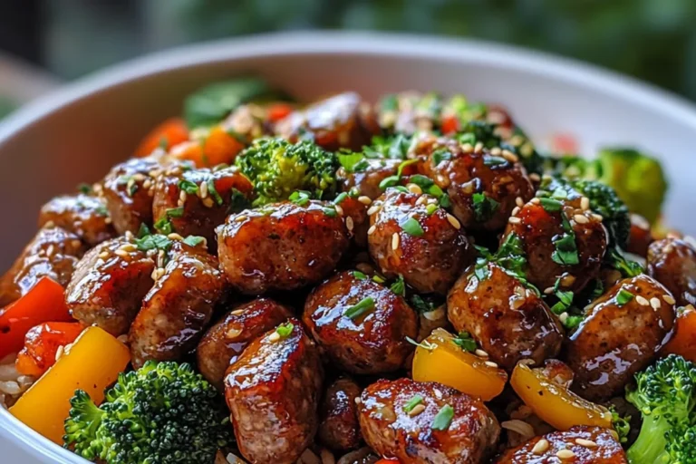 STICKY GLAZED CHICKEN SAUSAGE STIR-FRY