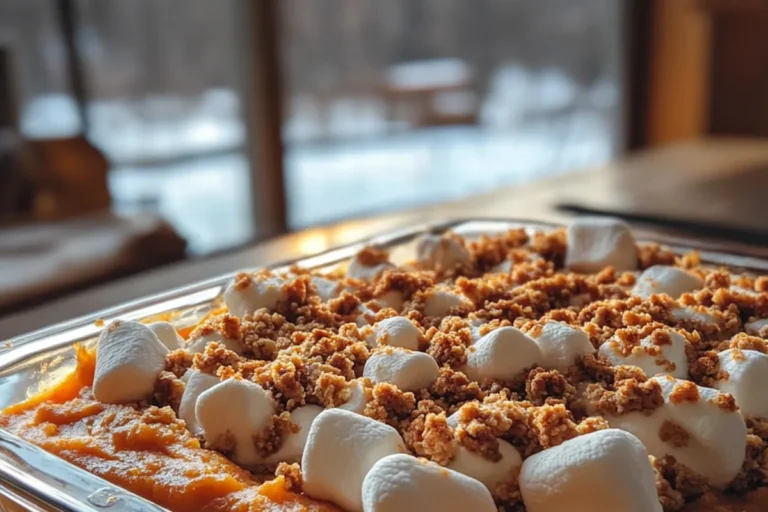 SWEET POTATO CASSEROLE WITH MARSHMALLOWS & PECAN CRUMBLE