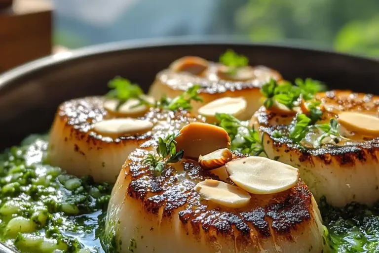 Seared Scallops with Creamy Pesto Risotto: Elevate Dinner! 2 Seared Scallops with Creamy Pesto Risotto