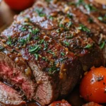 Garlic Herb Beef Roast with Roasted Tomatoes .