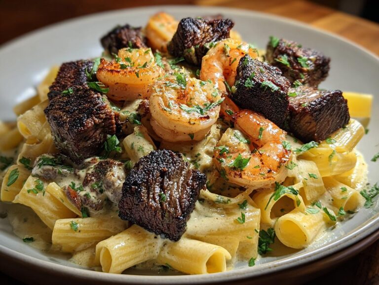 Steak and Shrimp Alfredo