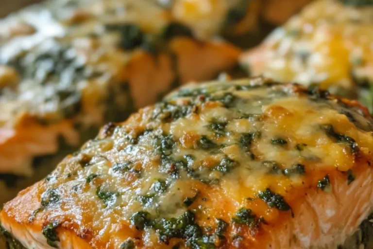 Cheesy Baked Salmon with Spinach & Mashed Potatoes