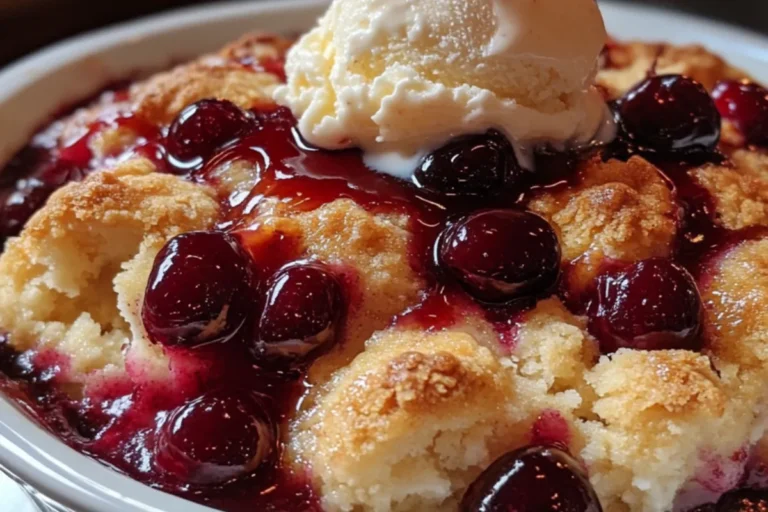 Cherry Cobbler with Vanilla Ice Cream