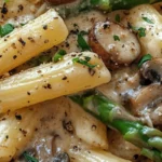 Creamy Mushroom Asparagus Rigatoni