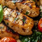 Grilled Chicken Pasta with Spinach and Cherry Tomatoes
