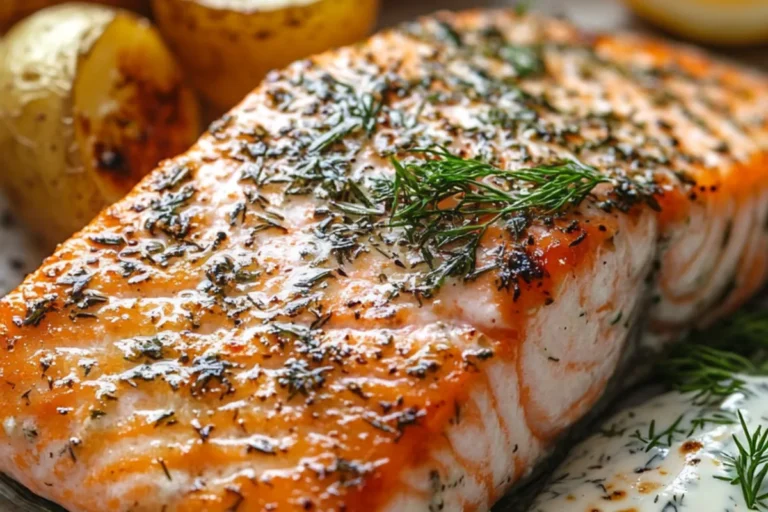 Herb Crusted Salmon with Garlic Dill Sauce