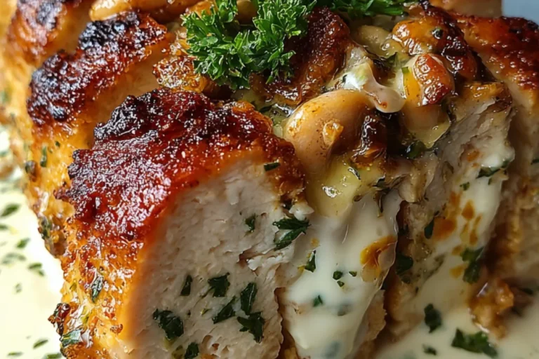 Herb-Stuffed Chicken Breast with Garlic Cream Sauce