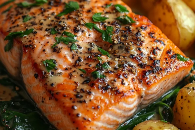 Pan-Seared Salmon in Creamy Spinach Sauce