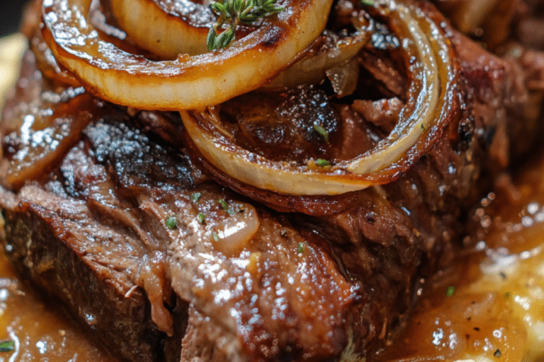 RED WINE POT ROAST with Caramelized Onions & Buttery Mashed Potatoes