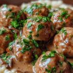 SWEDISH MEATBALLS with Mushroom Gravy over Parmesan Risotto