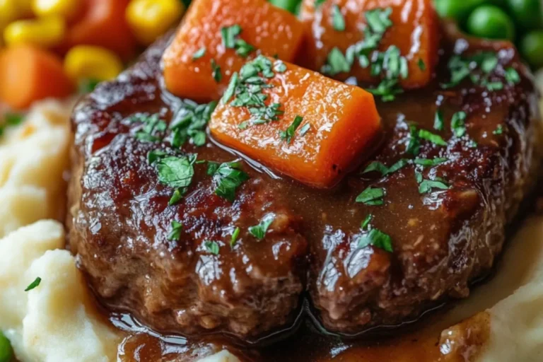 homemade Salisbury Steak with creamy mashed potatoes