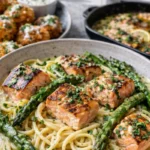 CREAMY SALMON PASTA WITH ASPARAGUS
