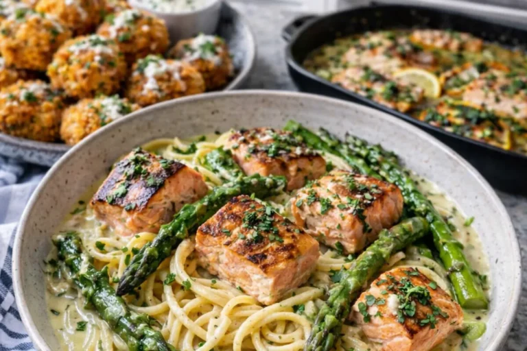 CREAMY SALMON PASTA WITH ASPARAGUS