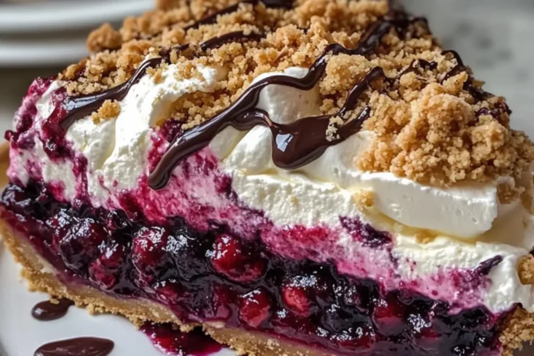 NO-BAKE BERRY CREAM PIE WITH CHOCOLATE DRIZZLE