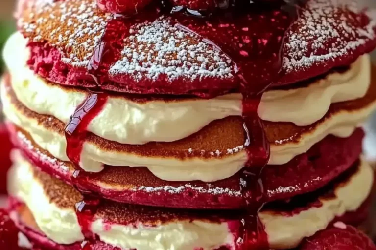 RED VELVET RASPBERRY PANCAKE STACK