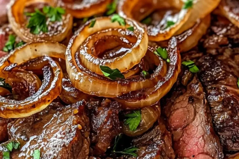garlic butter steak bites with onion gravy