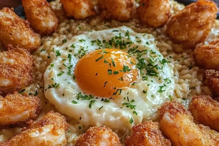 garlic shrimp risotto with sunny egg