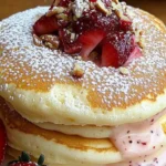 strawberry cream pancake stack