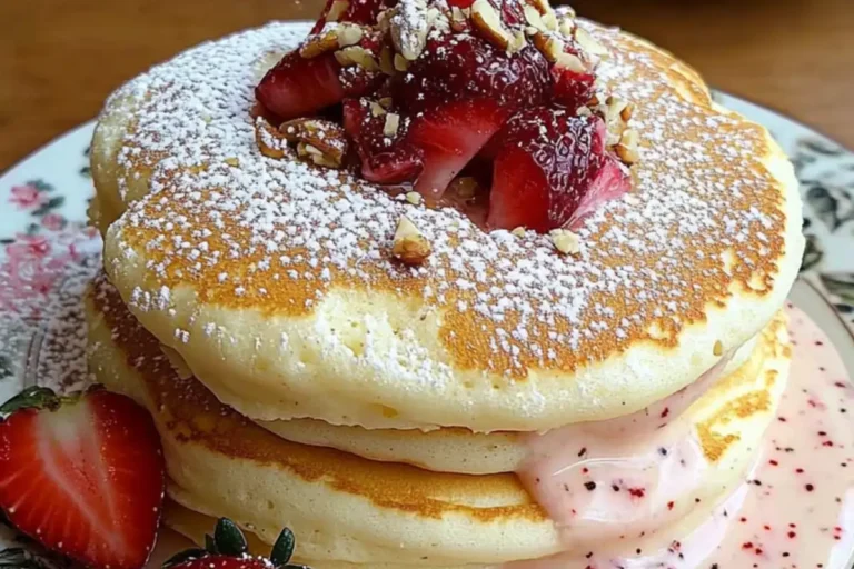 strawberry cream pancake stack