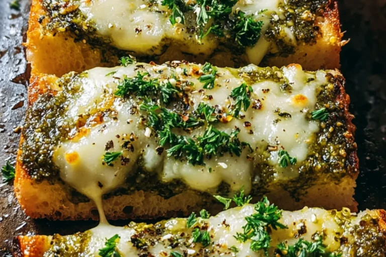 PESTO MOZZARELLA GARLIC TOASTS: Irresistibly Cheesy Delight! 2 PESTO MOZZARELLA GARLIC TOASTS
