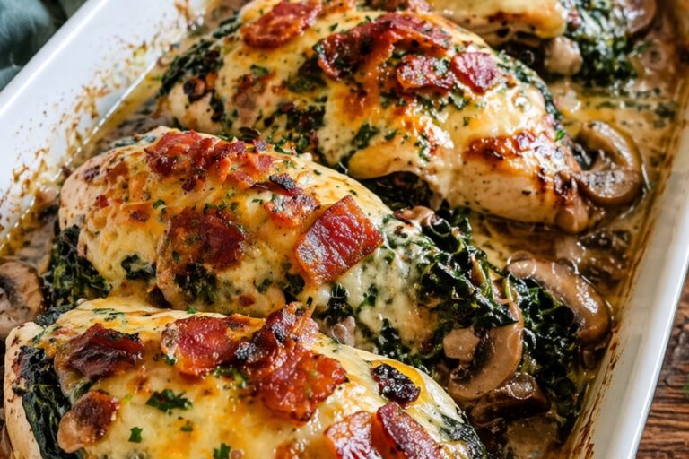 creamy spinach mushroom chicken bake