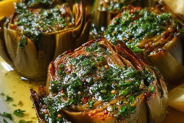 garlic butter roasted artichokes with lemon