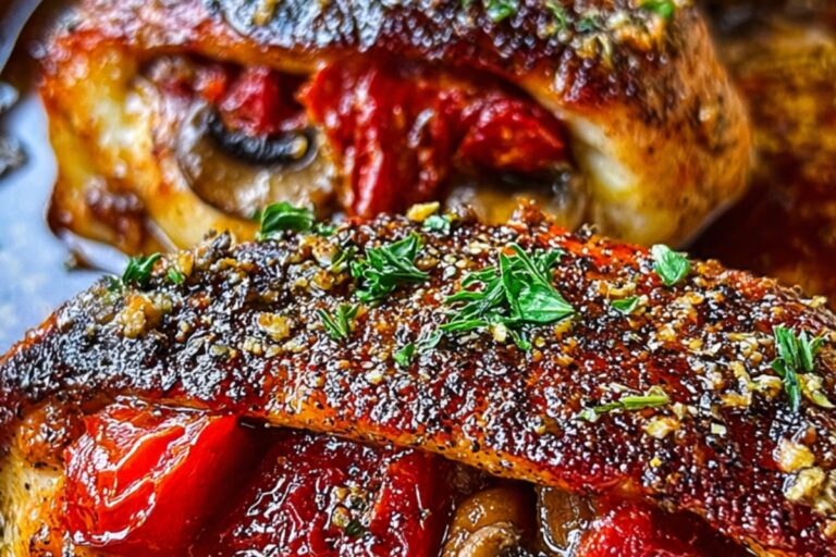 stuffed chicken breast with roasted peppers & mushrooms
