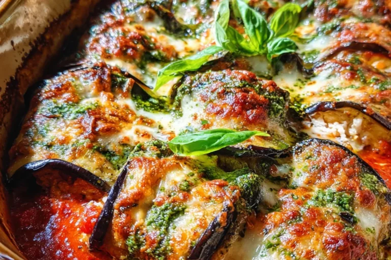 Cheesy Pesto Eggplant Rollatini