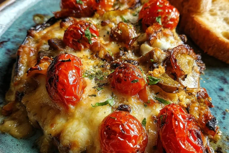 baked cheesy eggplant with roasted tomatoes