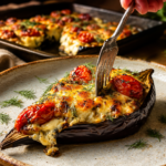 cheesy roasted eggplant boats