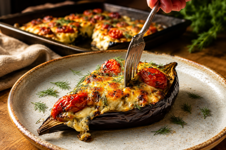 cheesy roasted eggplant boats