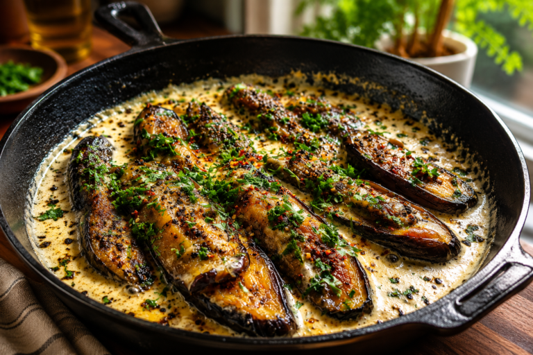 creamy garlic parmesan eggplant skillet