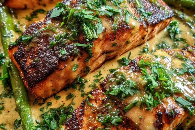 creamy garlic salmon with asparagus