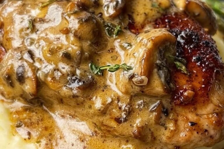 creamy mushroom chicken with mashed potatoes